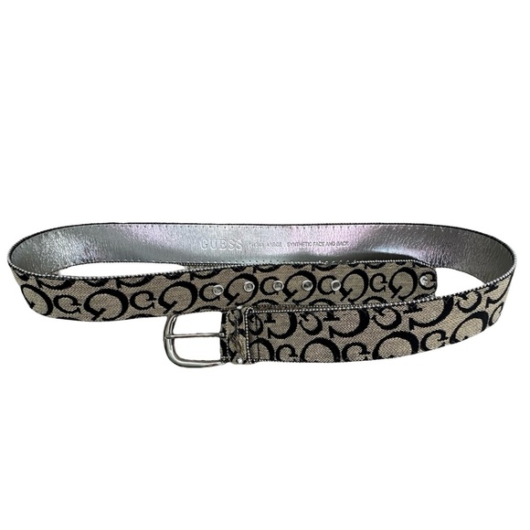GUESS Logo Print Belt with Silver Buckle – Size Large - Picture 3 of 8